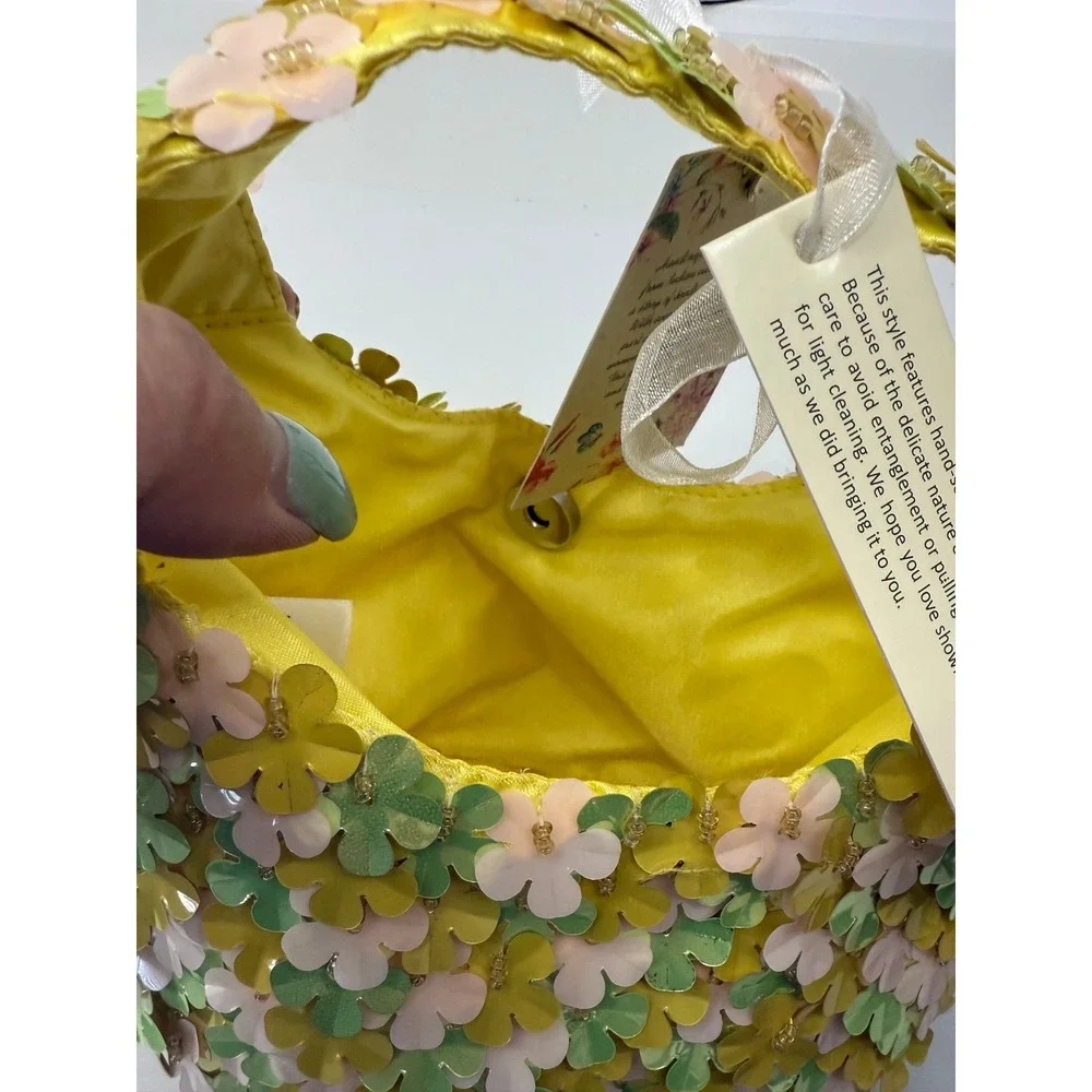 Handcrafted India‎ Floral Sequin Beaded Small Hobo Bag Yellow Green Pink NEW